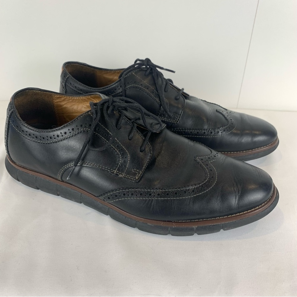 Johnston & Murphy 12M Holden Wingtip Black Full Grain Leather Dress Oxford Shoes